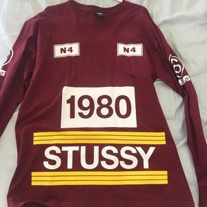 Long sleeve maroon stussy shirt size large
